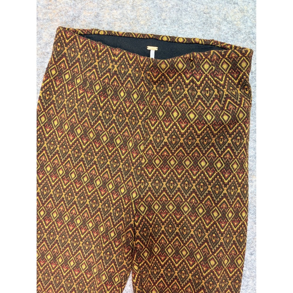 Free People Geometric Print Pants Stretchy Waist‎ Flare Leggings Boho Brown sz 2